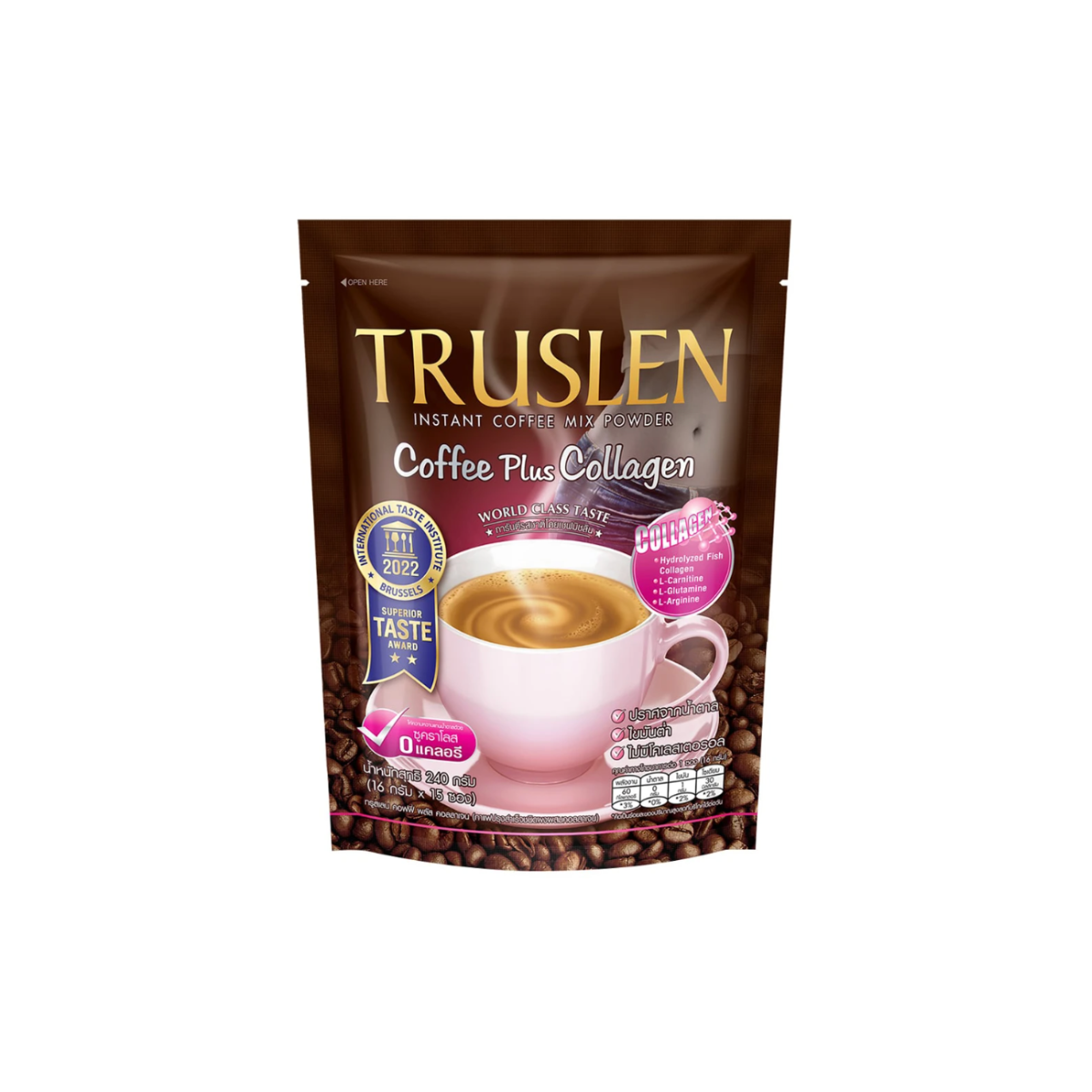 TRUSLEN Instant Coffee Plus Collagen 16g x15 Sachets ทรูสเลน กาแฟปรุงสำเร็จผสมคอลลาเจน 15 ซอง