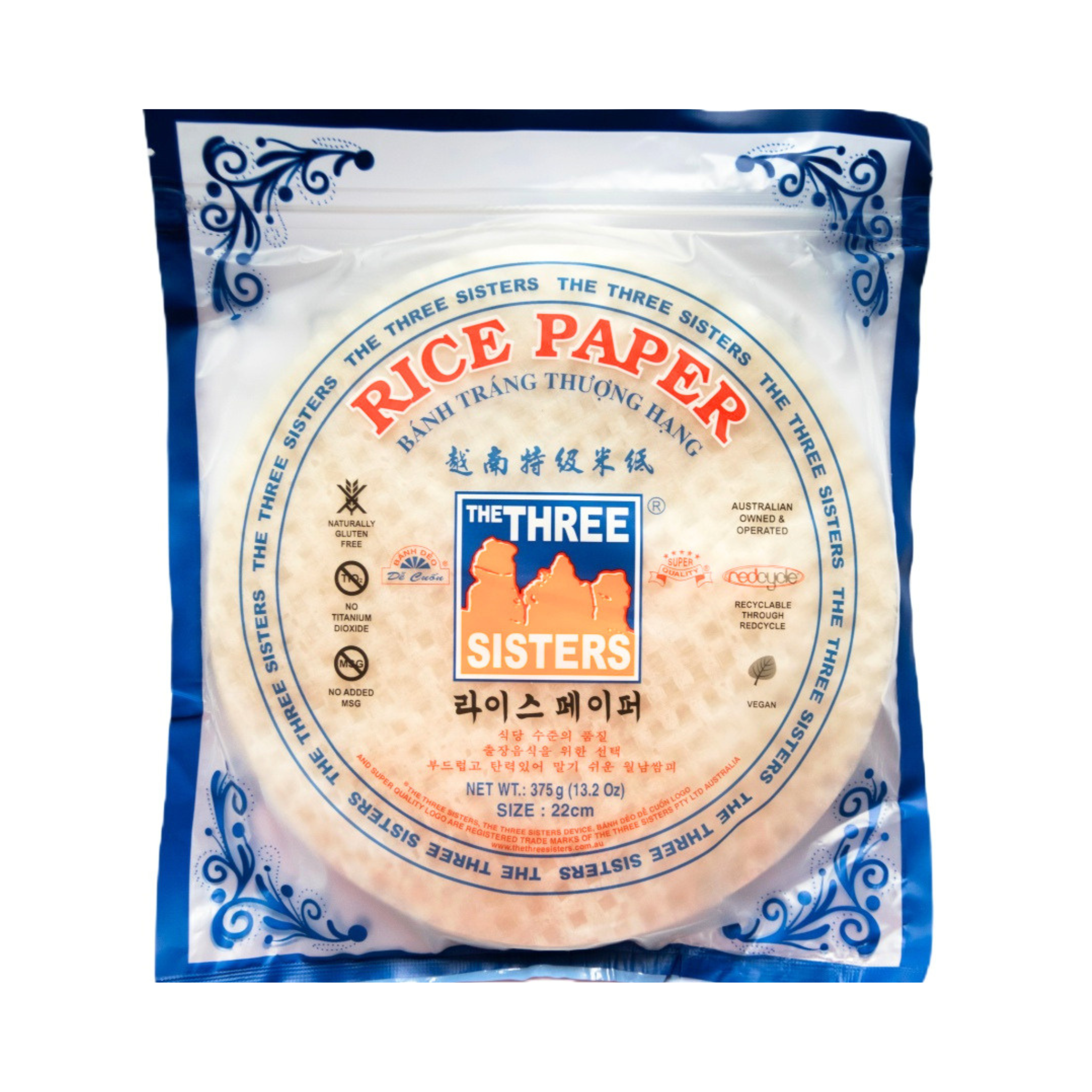 The Three Sisters Rice Paper (Banh Trang) 22cm 375g แผ่นแป้งเวียดนาม