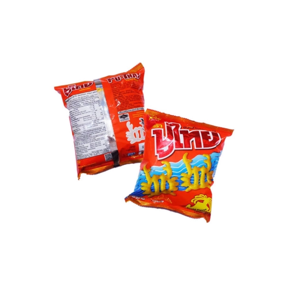 Pu Thai Crispy Snack Squid Flavor 12g x11 Pieces ปูไทย ขนมขบเคี้ยว รสปลาหมึก 11 ชิ้น