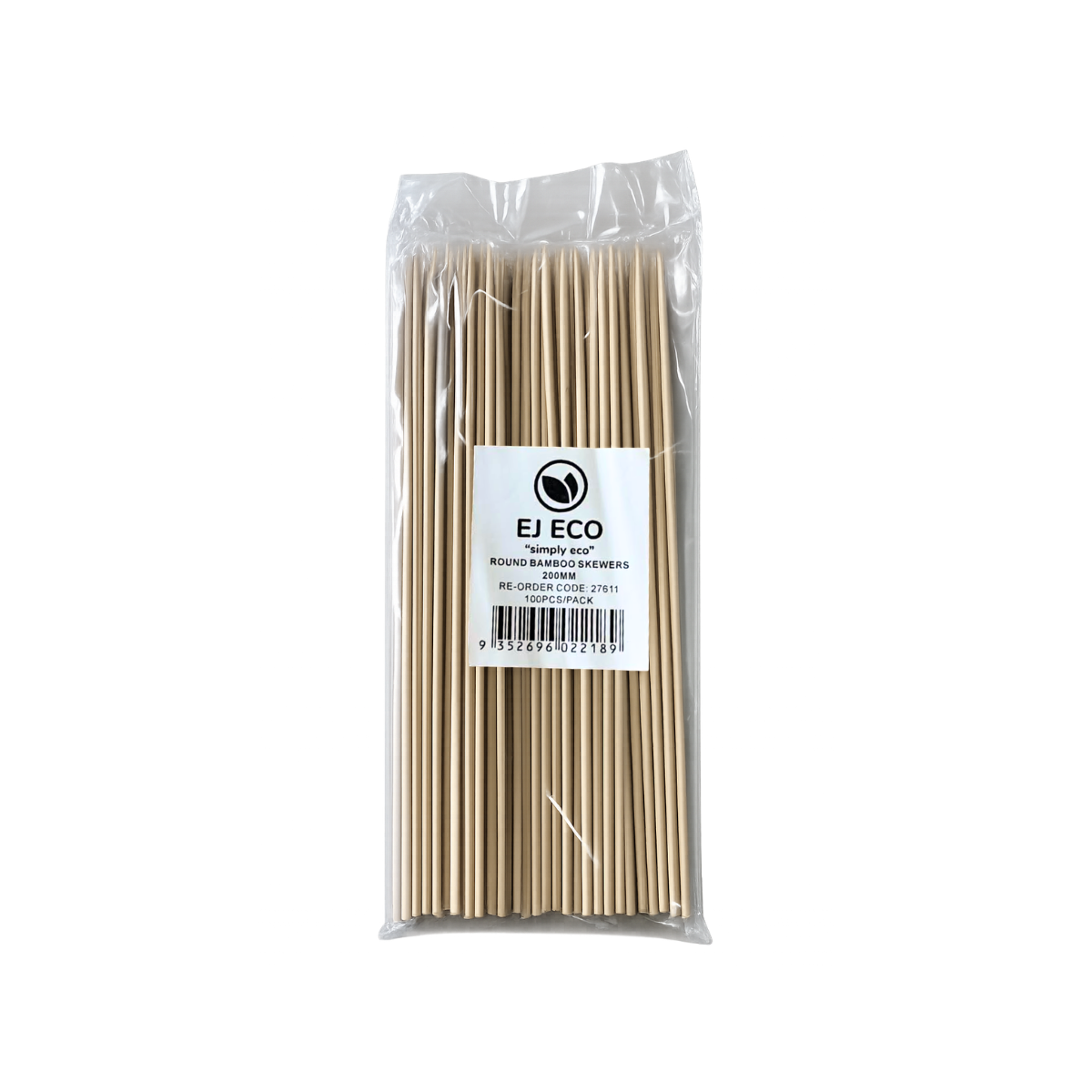 EJ ECO Simply Eco Round Bamboo Skewers 200mm 100pcs อีเจ อีโค ไม้เสียบไม้ไผ่ทรงกลม 100 ชิ้น