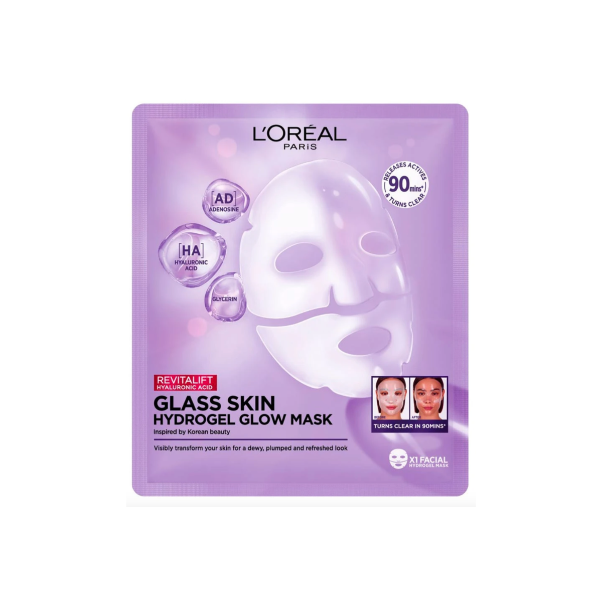 L'Oréal Paris Revitalift Glass Skin Hydrogel Glow Mask 25g ลอรีอัล ปารีส รีไวทัลลิฟท์ กลาส สกิน มาส์ก
