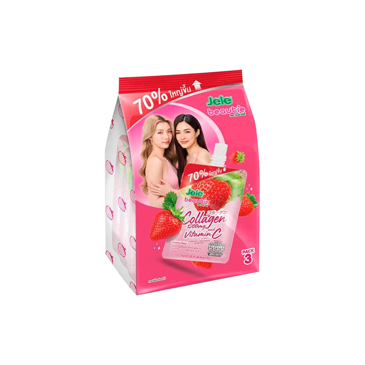 Jele Beauty Strawberry Jelly 140g Pack 3 เจเล่บิวตี้ เยลลี่รสสตรอว์เบอร์รี่