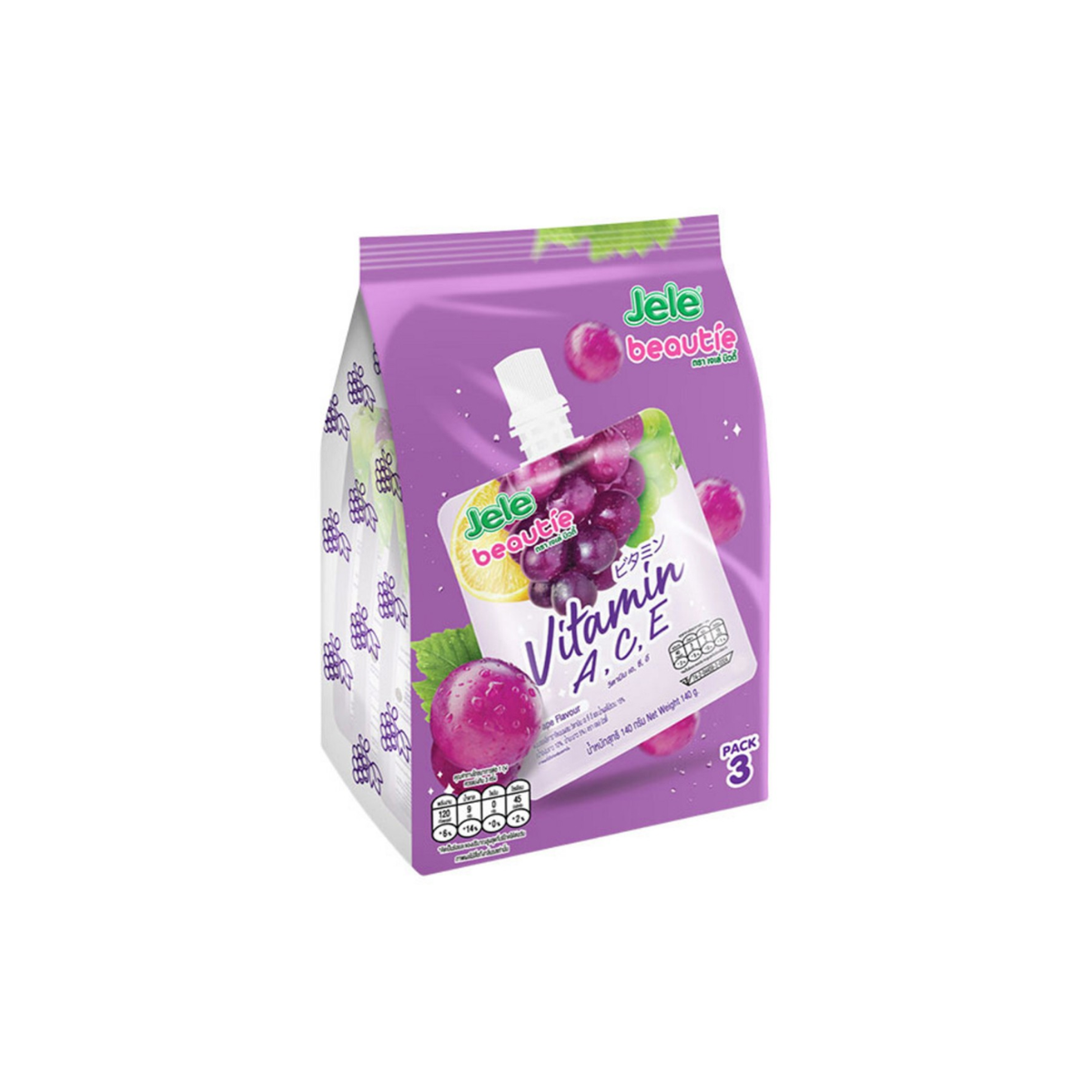 Jele Beauty Mixed Fruit Jelly with Vitamins A C E 140g Pack 3 เจเล่บิวตี้ ผสมวิตามินเอ ซี อี รสผลไม้รวม