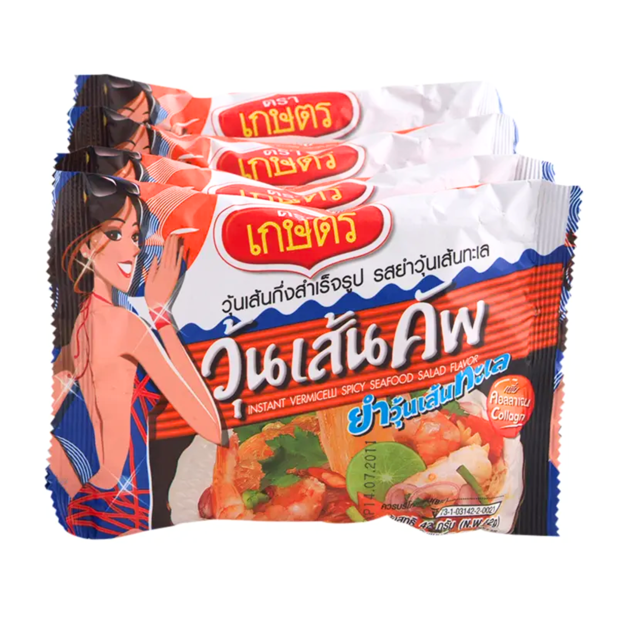 Kaset Instant Vermiceli Spicy Seafood (Pack 4) ตราเกษตร วุ้นเส้นสำเร็จรูปแบบซอง รส ยำวุ้นเส้นทะเล